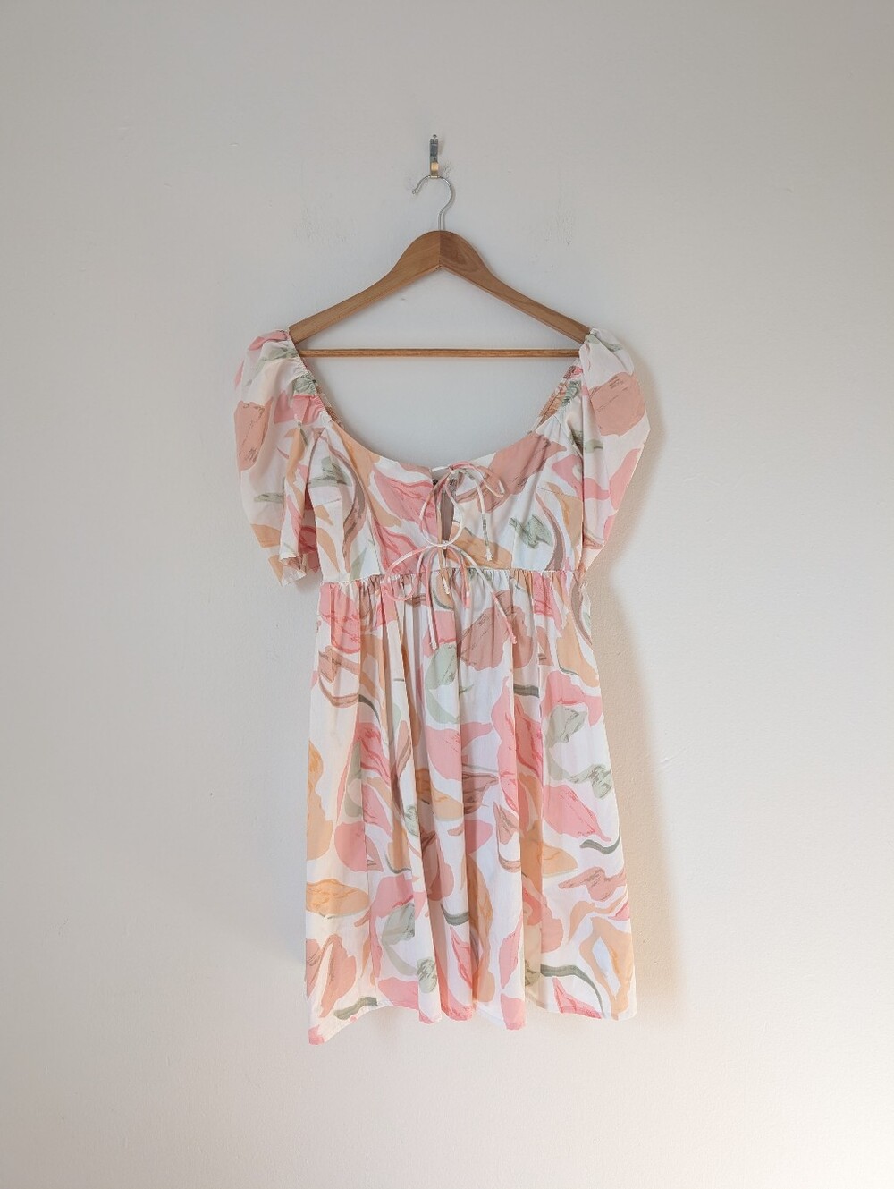 Abercrombie & Fitch White Pink Pastel Floral Keyhole Tie Babydoll Mini Dress